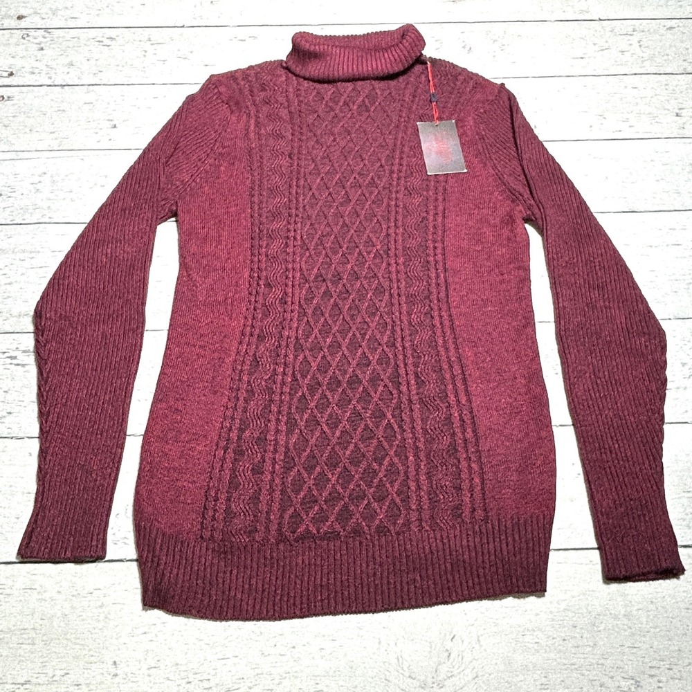Sugar Mens Burgundy Cable-Knit Turtleneck Pullover Sweater 3XL